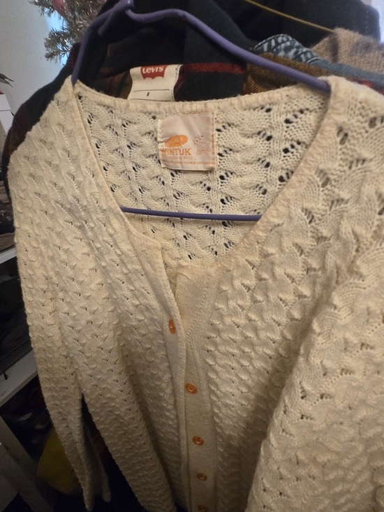 Vintage Sweaters - Vintage Cream Cable-Knit Button Cardigan